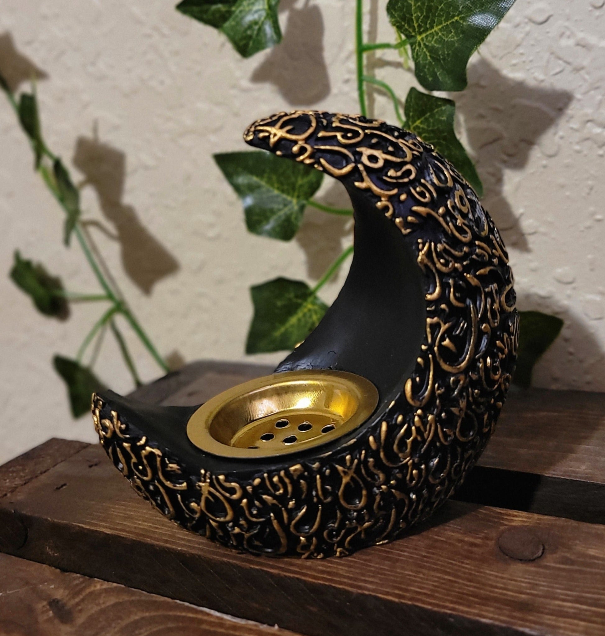 Crescent Moon Ceramic Incense Holder Moon Incense Burner Gold and